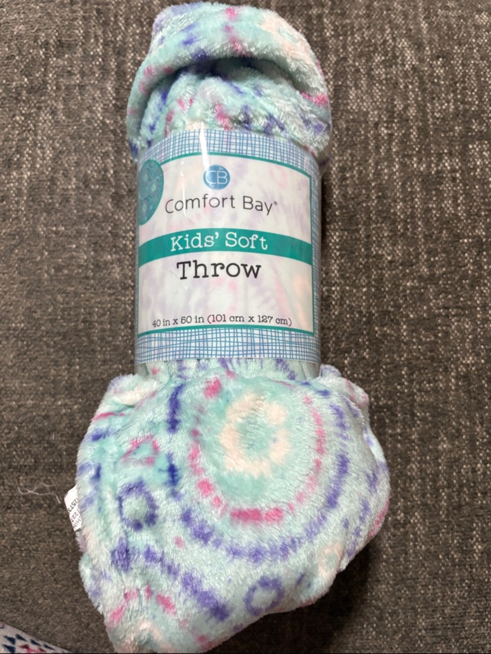 Comfort Bay Kids' Soft Throw - Mint with Pink, Purple & Blue Accents
